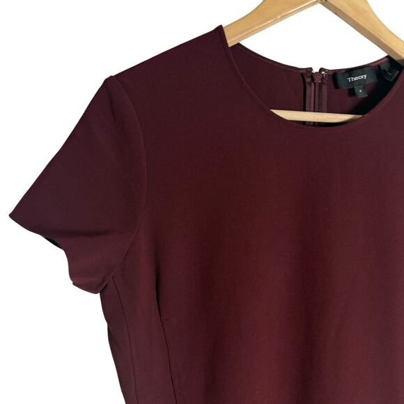 Theory Admiral Crepe Burgundy Short Sleeve Preppy A-Line Mini Dress Size 8 - Picture 5 of 10